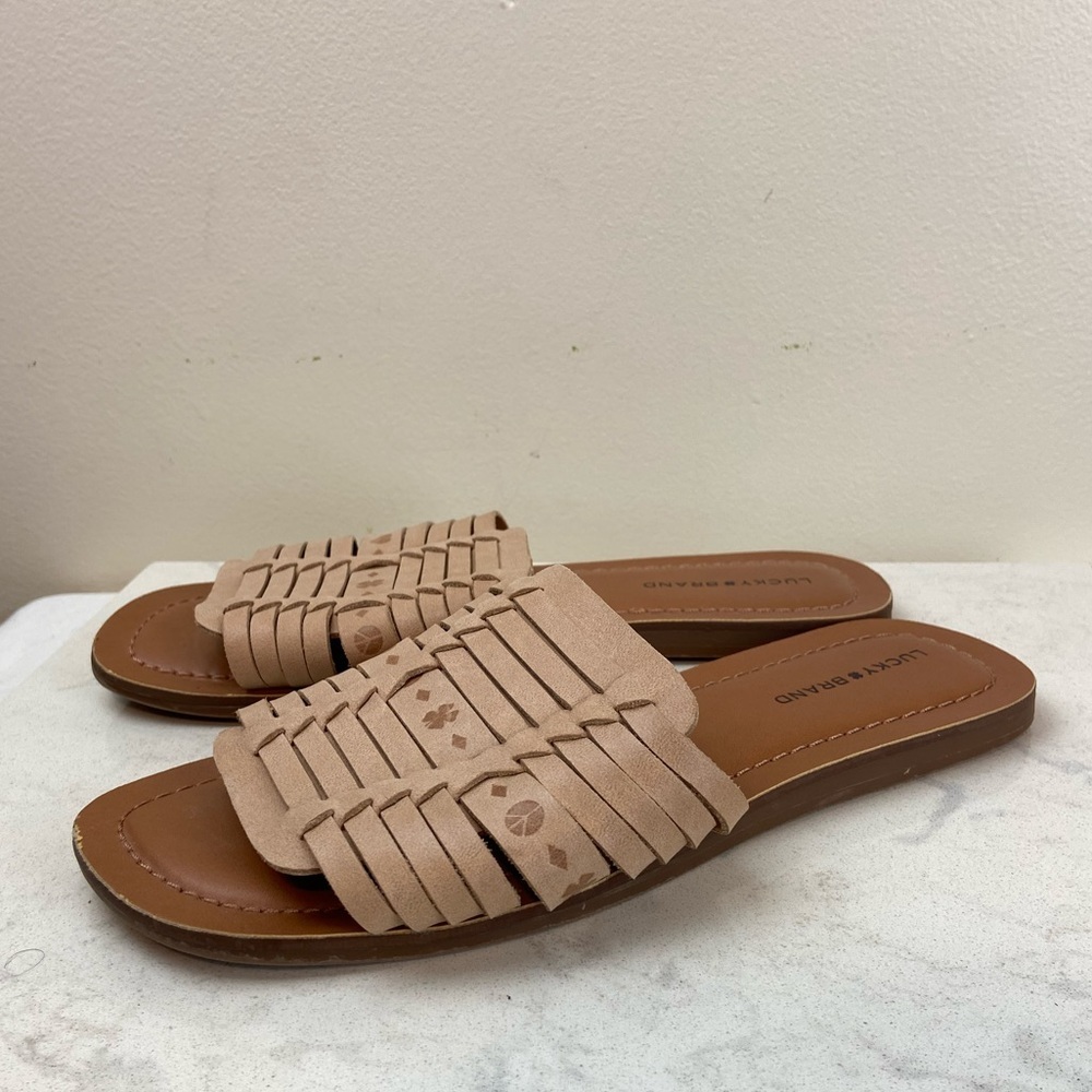 Lucky Brand Baneen Leather Woven Slide Sandals